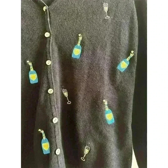 Vintage Alexandra Bartlett Black Embroidered Cardigan Sweater Women’s M - Picture 2 of 4